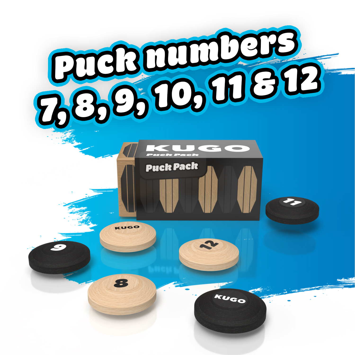 KUGO games Puck Packs puky 7–12 černé dřevo 6 ks