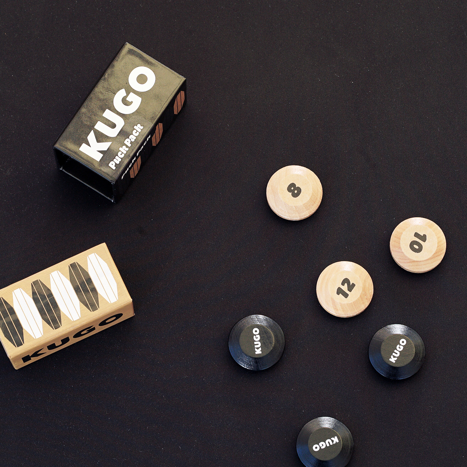 KUGO games Puck Packs puky 7–12 černé dřevo 6 ks